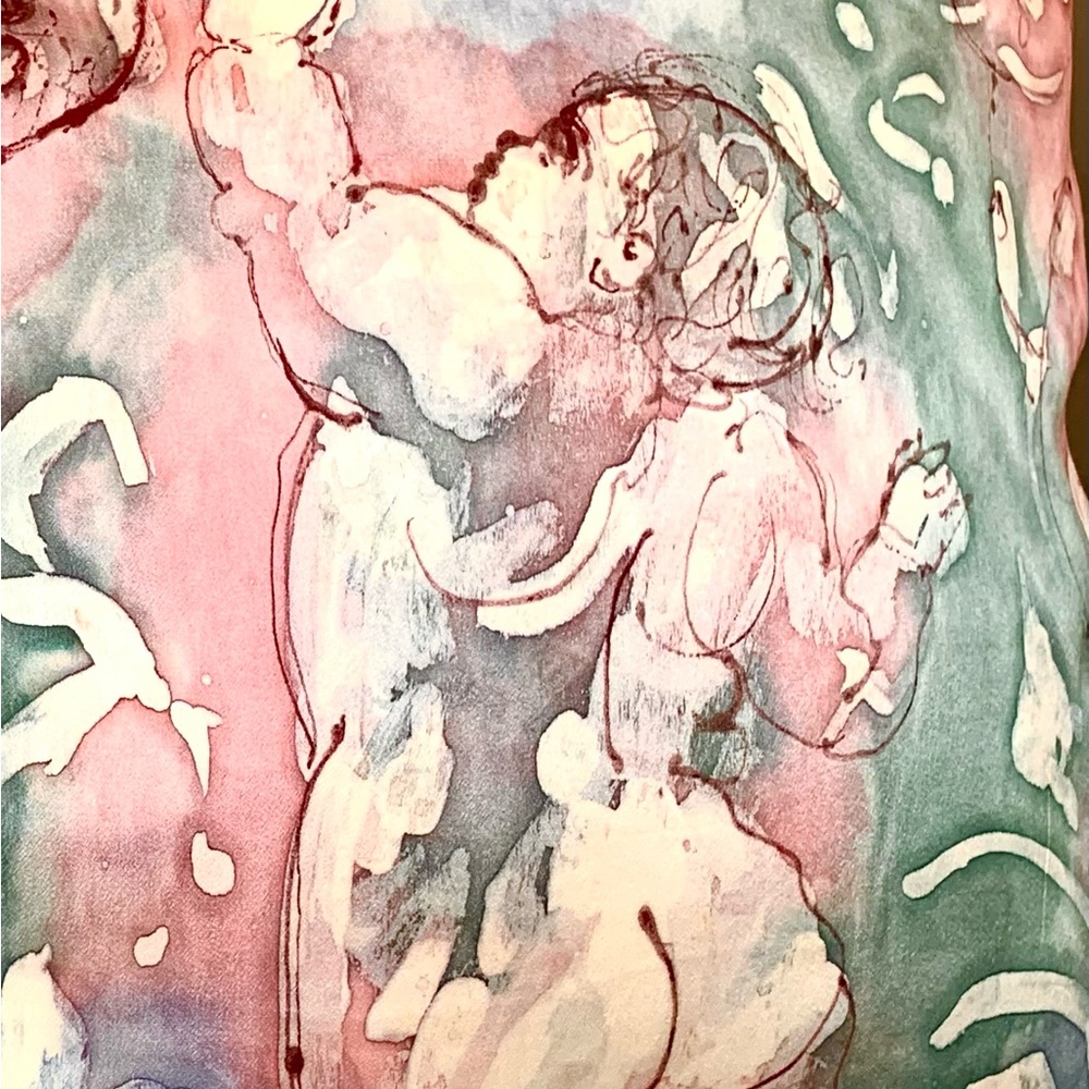 ☃️ 🎁 ORIGINAL~FINE ART ON SILK. KEN MARYANSKI~ HAND PAINTED. NEW/‘80s. UNUSED!